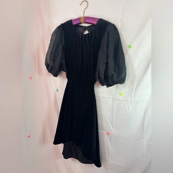 NWT Bardot Black Malina Velour Mini Dress with Cutouts and Puff Sleeves Size 12 - Picture 5 of 15